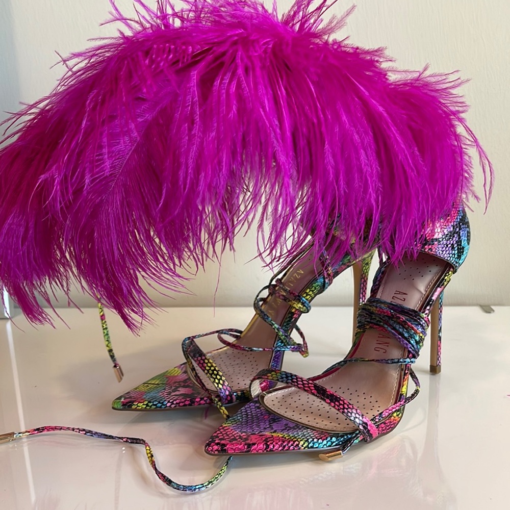 Azalea Wang Multicolor Feather Heels Size 11 - image 1